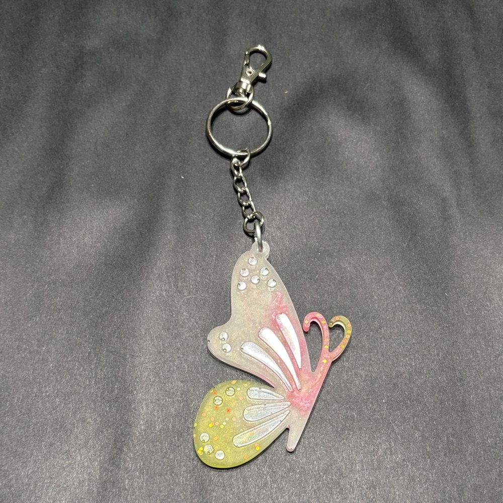 Butterfly Keychain with Pink and Yellow Accents (handmade)